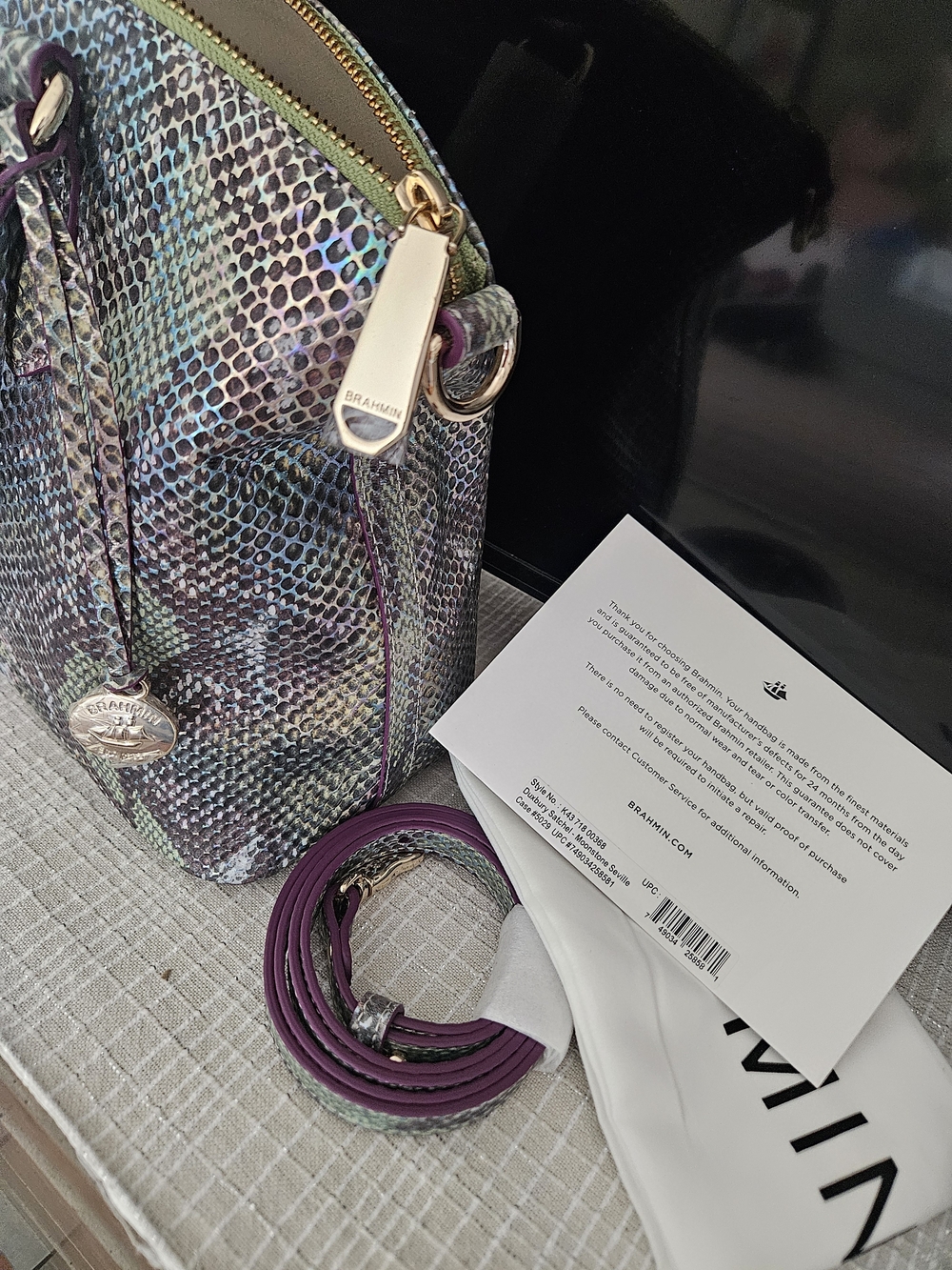 Brahmin Iridescent Duxbury Moonstone Seville Snake-Embossed Satchel NEW - Picture 2 of 4